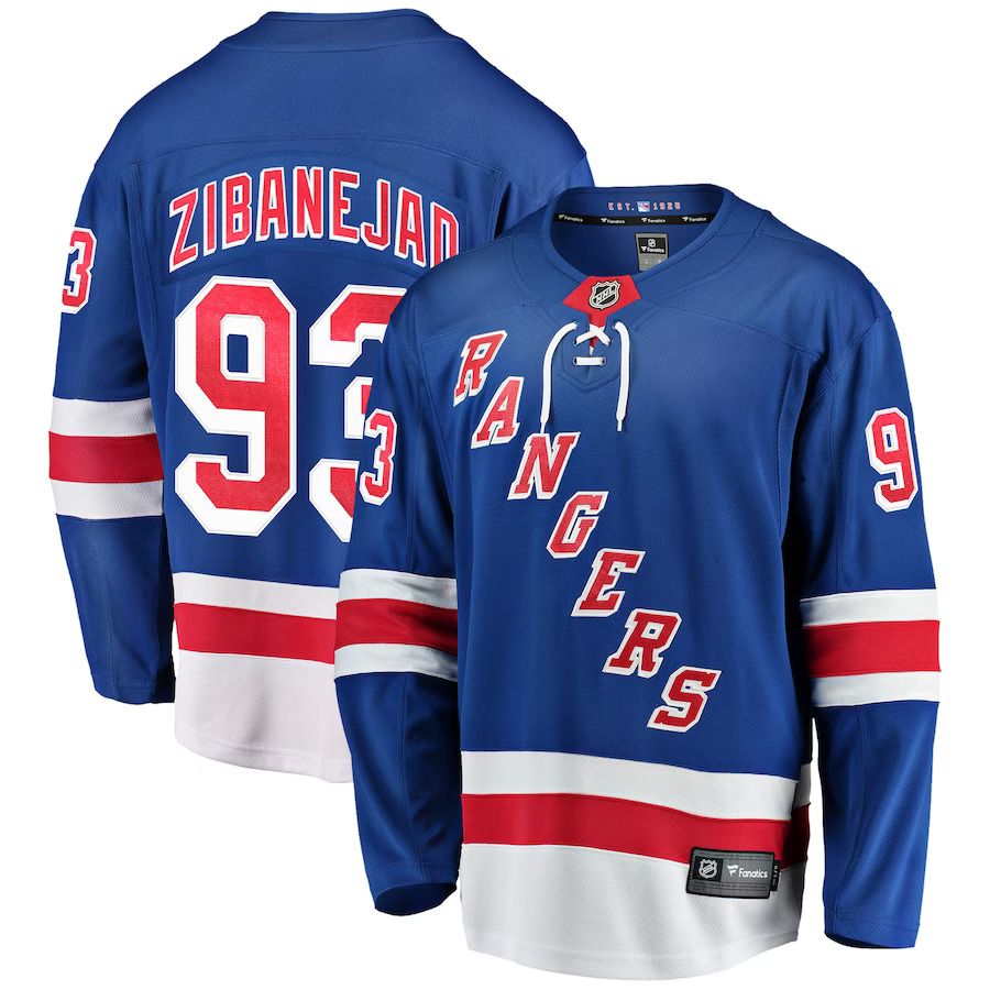 Men New York Rangers 93 Mika Zibanejad Fanatics Branded Blue Home Breakaway Player Game NHL Jersey